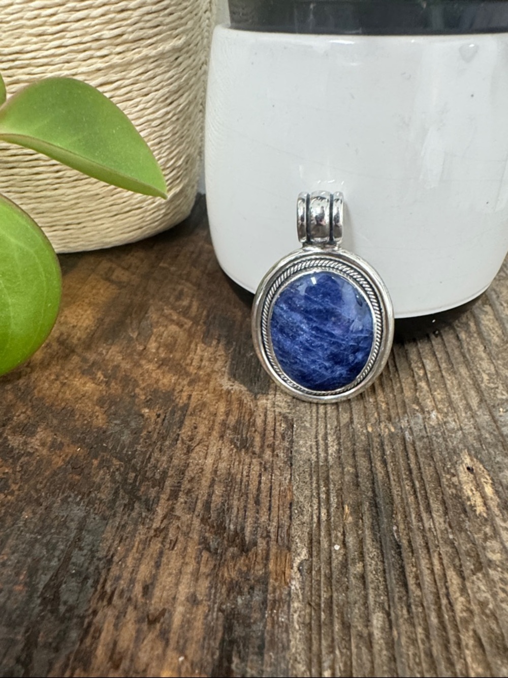 Joyas Vivac 950 High Purity Sterling Silver Blue Oval Pendant Charm